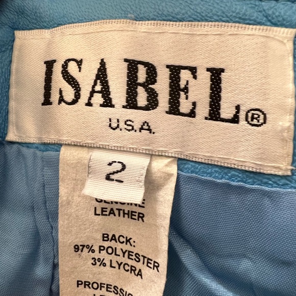 VINTAGE BLUE LEATHER ISABEL USA PANTS SLIGHT FLAIR LEGS W/SLITS. SIze 2 - Picture 13 of 14